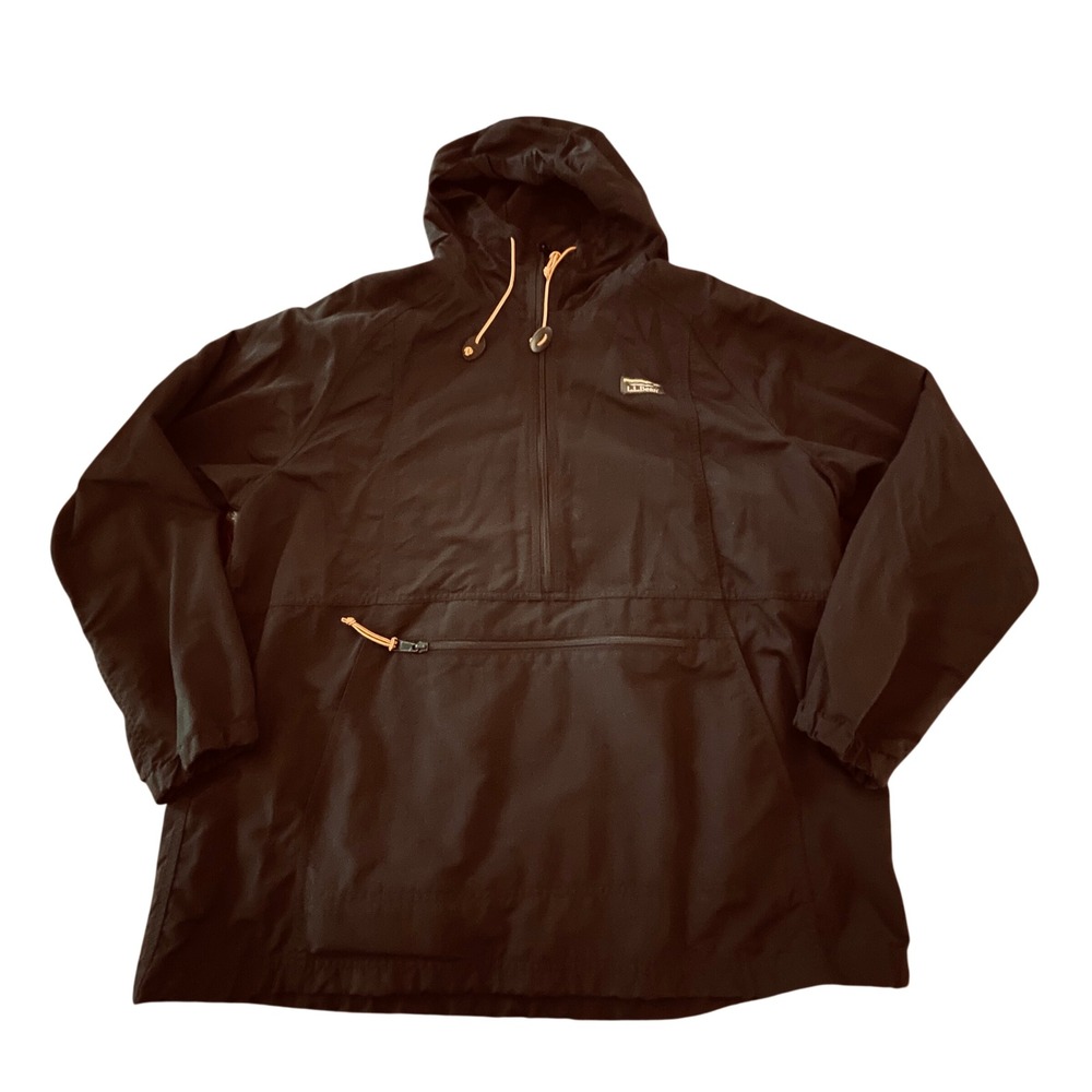 LL Bean Mountain Classic Anorak Mens XL Black Packable Hooded Jacket 501342